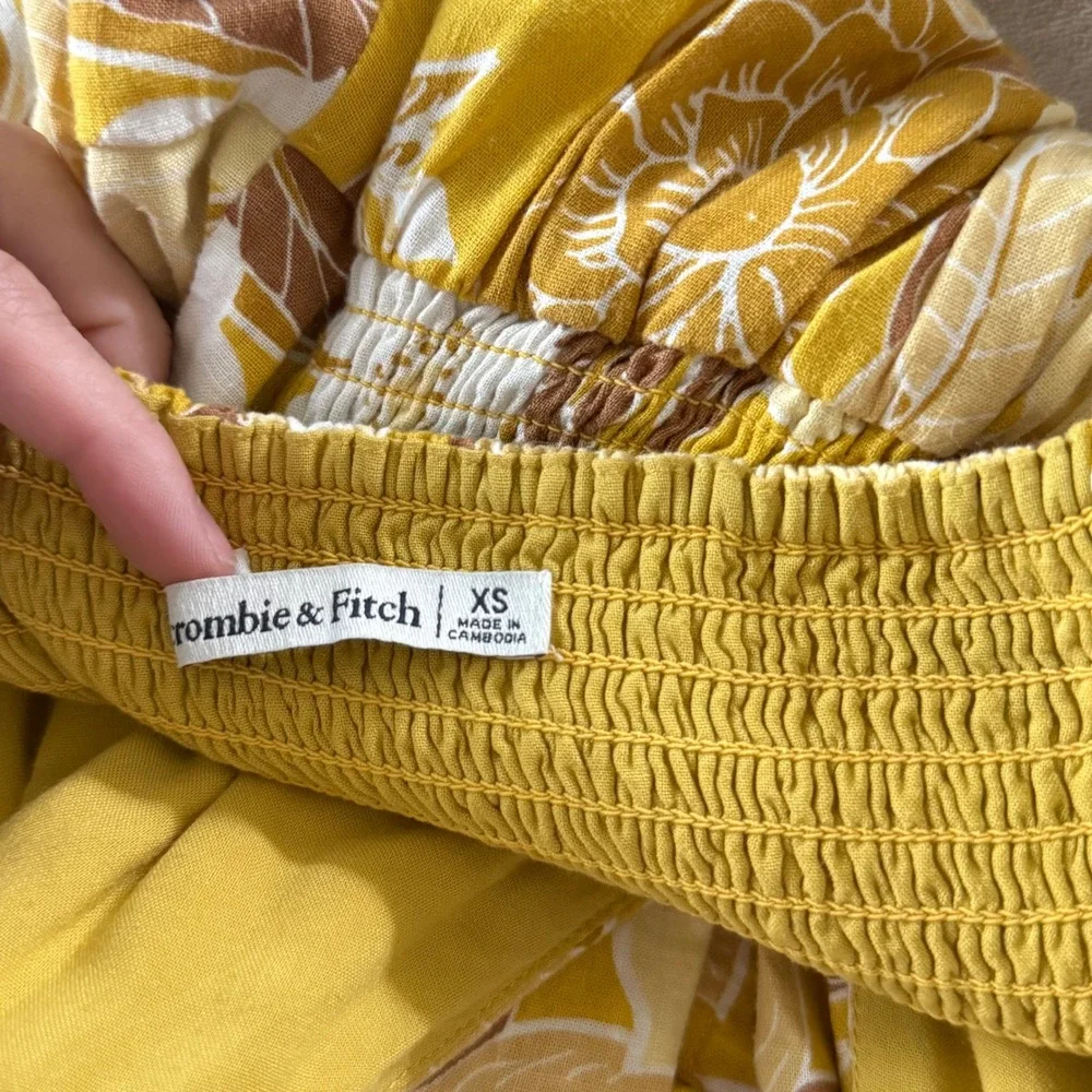 Abercrombie & Fitch Linen Floral Button Through Maxi Dress Yellow - XSmall
